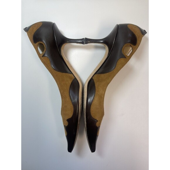 Jimmy Choo Two Tone Suede Leather Cut Out Kitten Heel Pumps Sz 36 - Picture 4 of 11